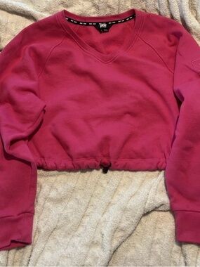 Large DKNY Hot Pink Cropped V-Neck Sweatshirt